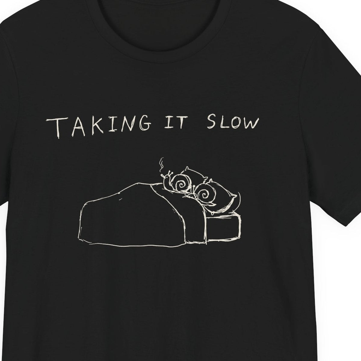Taking It Slow — close-up of the print on a black tee