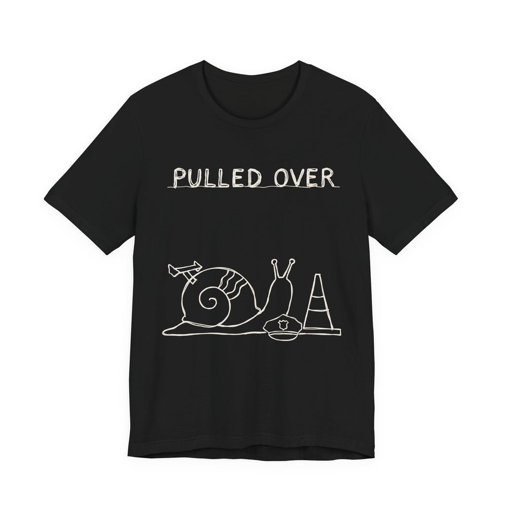 Pulled Over — Black tee, front