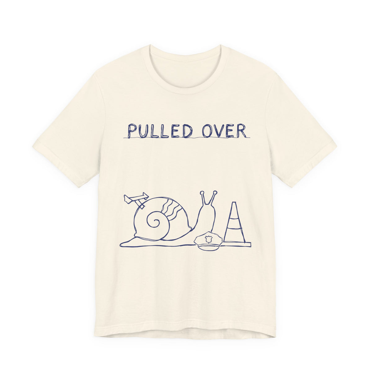 Pulled Over — Natural tee, front