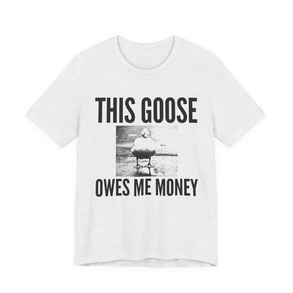 This Goose Owes Me Money — Ash tee, front