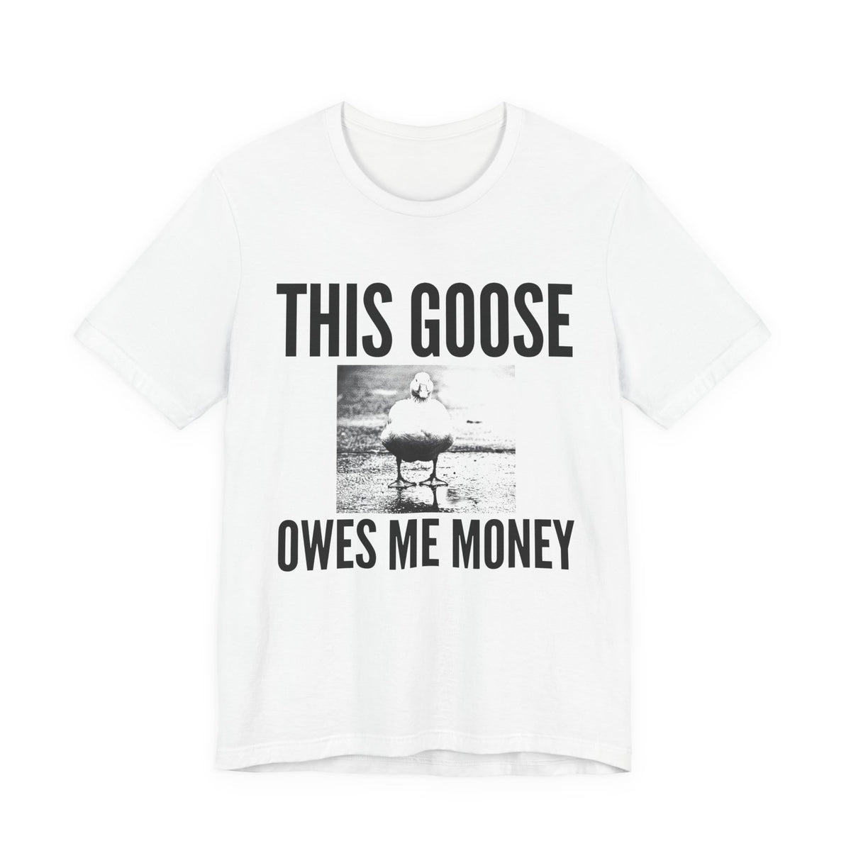 This Goose Owes Me Money — White tee, front