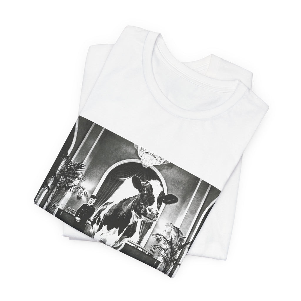 Lobby Cow — White tee, folded