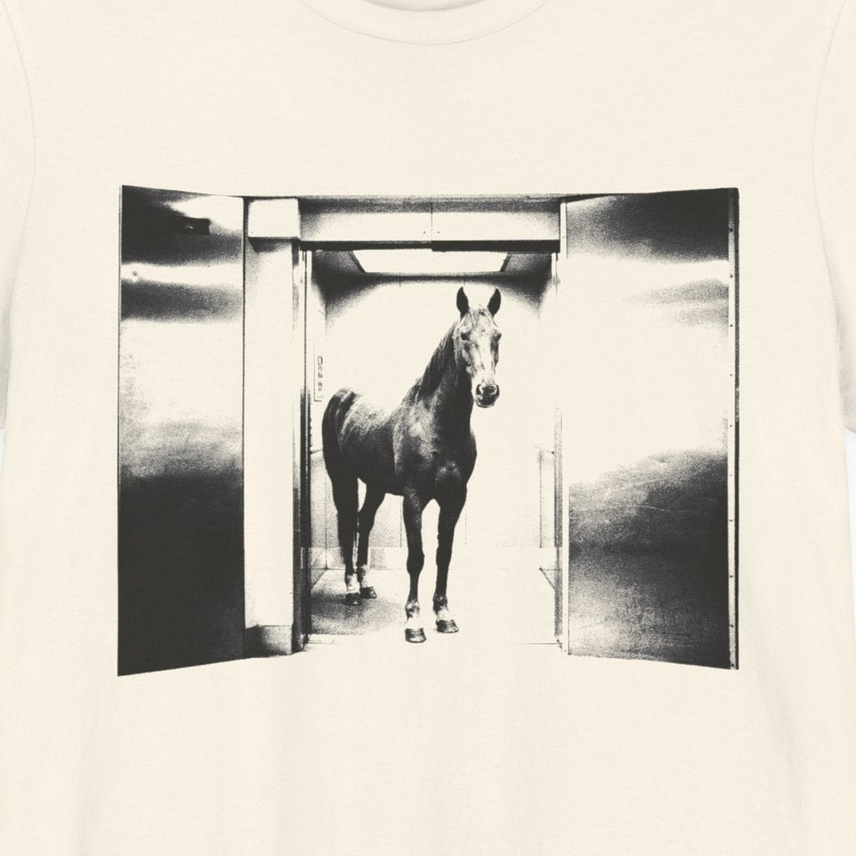Going Up — close-up of the print on a natural tee