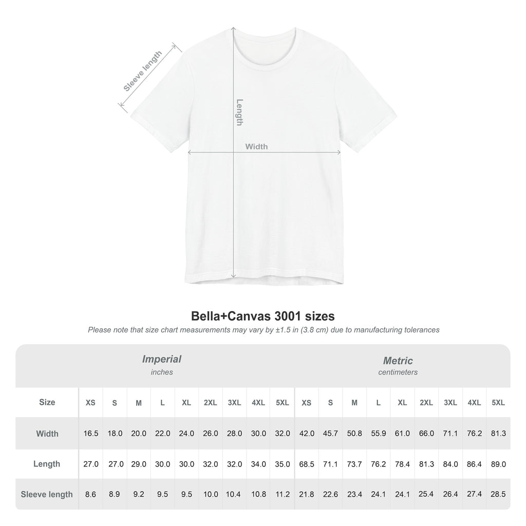 Lobby Cow — size guide: Bella+Canvas 3001 measurements in inches